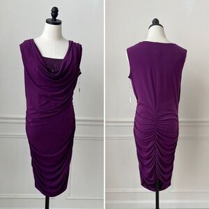 NWT Laundry by Design Ruched Stretchy Sheath Dress Sequins Ambrosia Plum 12